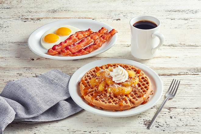 Order Apple Streusel Waffle Platter food online from Huddle House store, Springfield on bringmethat.com