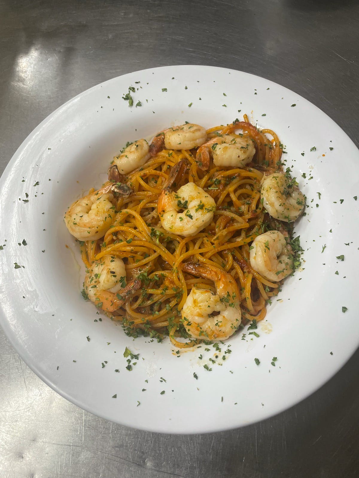 Order Shrimp Diavolo - Entree food online from Dinos Pizza & Pasta store, Bridgeport on bringmethat.com