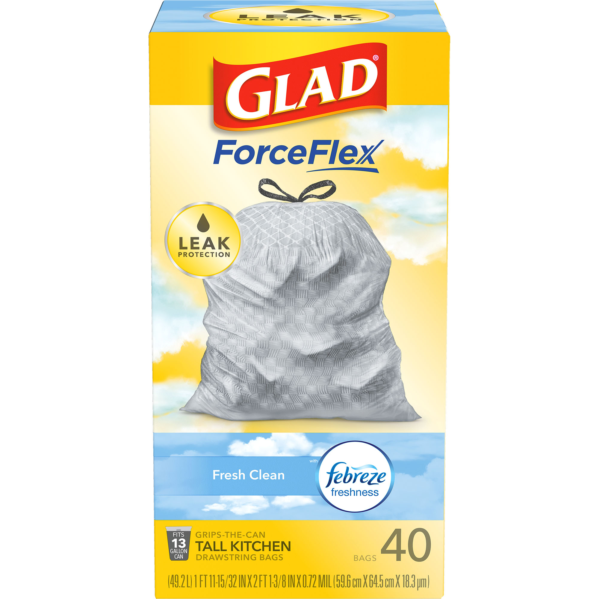 Order Glad ForceFlex Tall Kitchen Drawstring Trash Bags - Febreze Fresh Clean, 13 Gallon, 40 ct food online from Rite Aid store, Antelope on bringmethat.com