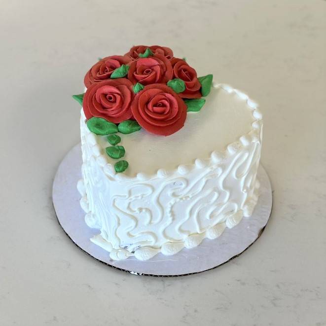 Order White Heart with Red Roses Ice Cream Cake food online from Fosselmans Ice Cream store, Alhambra on bringmethat.com