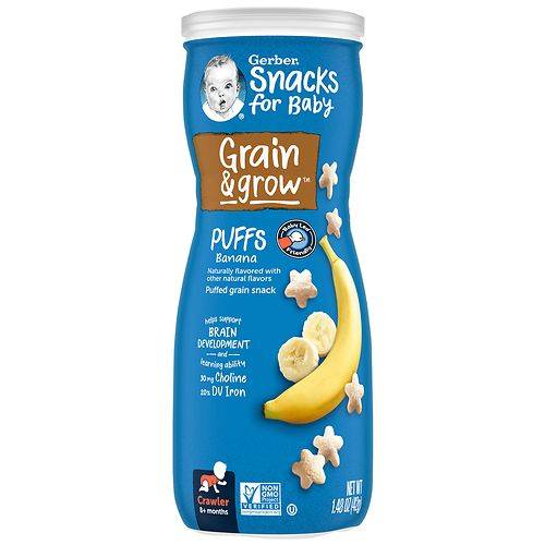 Order Gerber Grain & Grow Puffed Grain Snack Banana, Banana - 1.48 oz food online from Walgreens store, Willowick on bringmethat.com