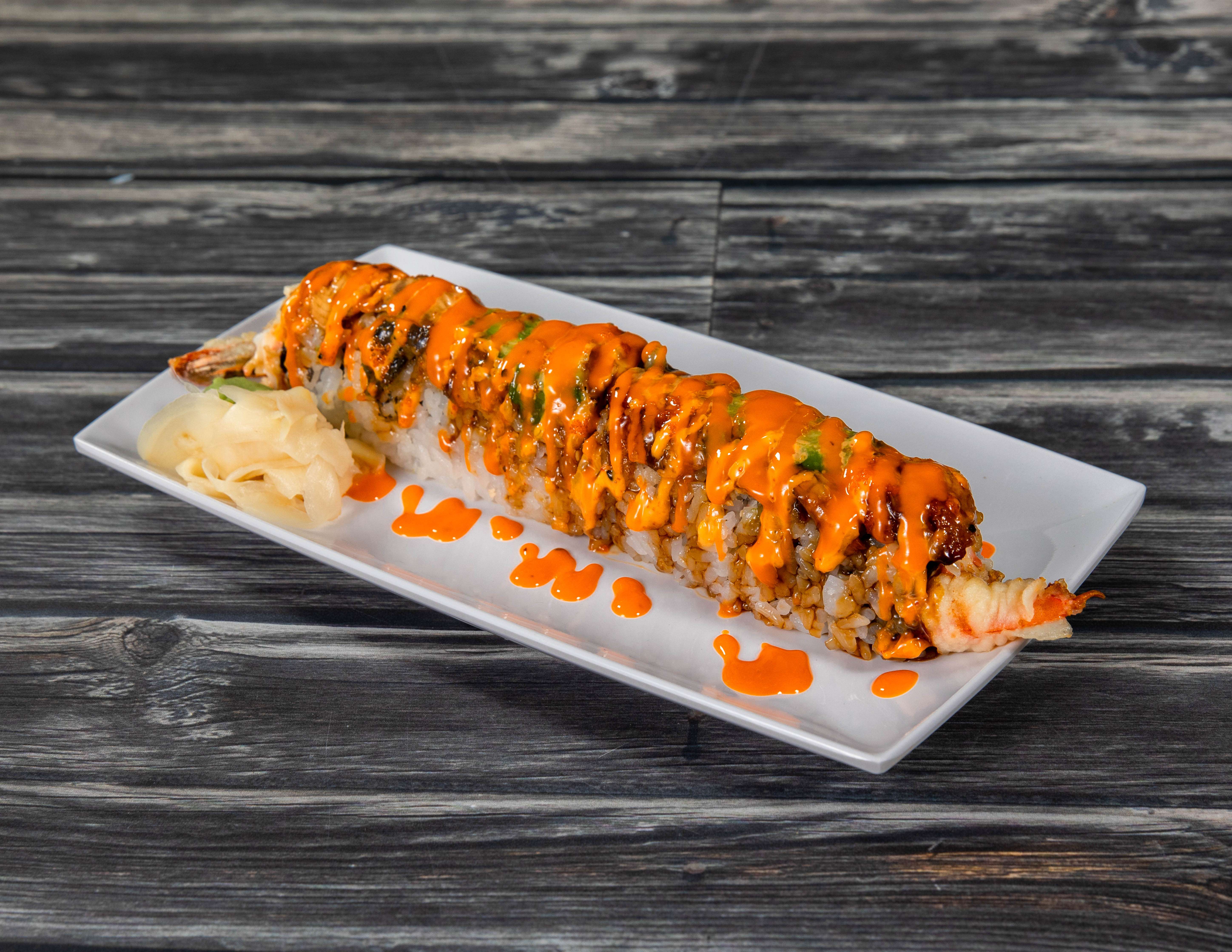 Order Dragon Cut Roll food online from Kamei Sushi & Grill store, College Station on bringmethat.com