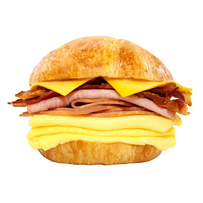 Order 87. Ham, Bacon, Egg & Cheese Croissant food online from Lee Sandwiches store, Gardena on bringmethat.com