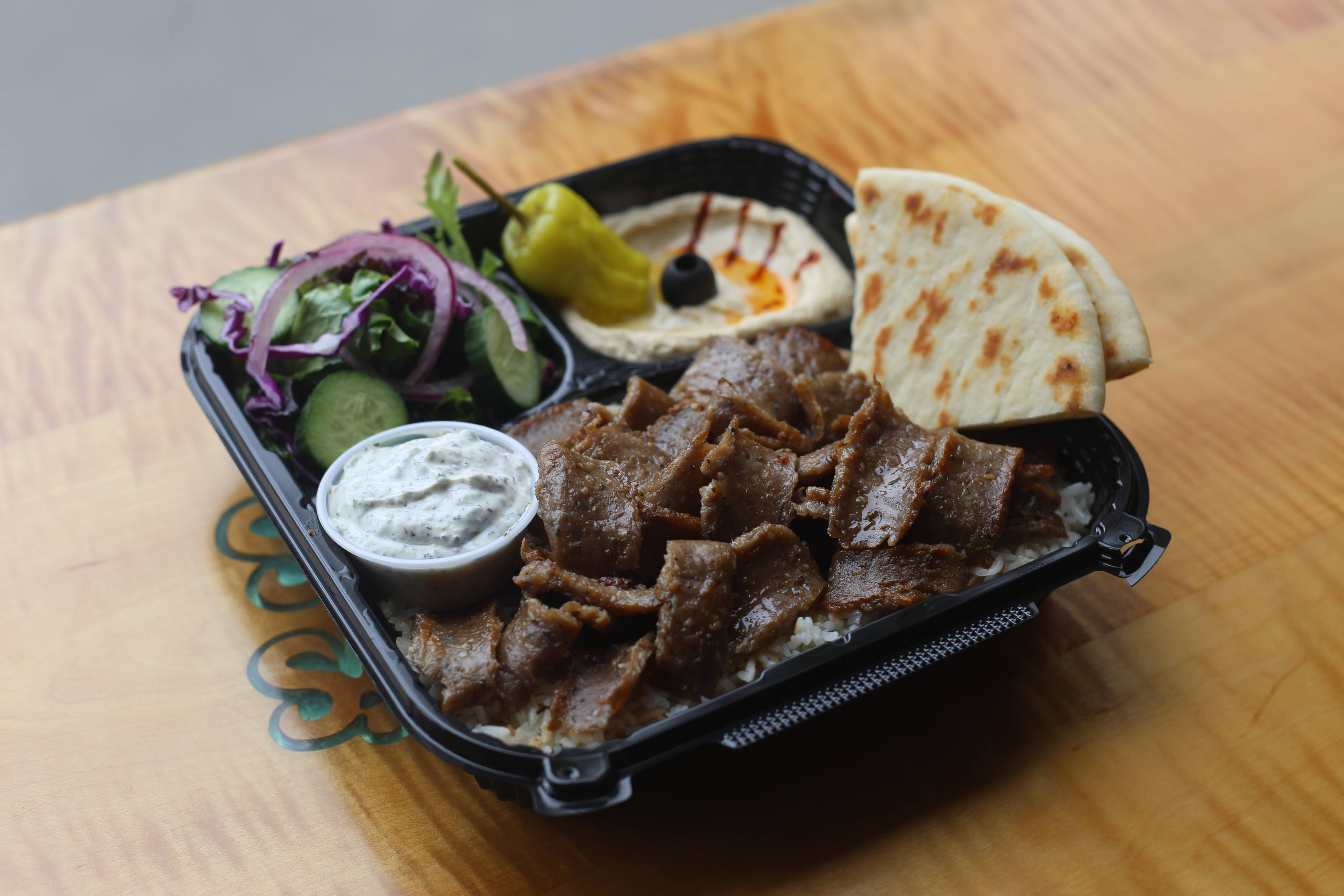 Order #5. Lamb and Beef Plate food online from Charlie Gyros store, Huntington Beach on bringmethat.com