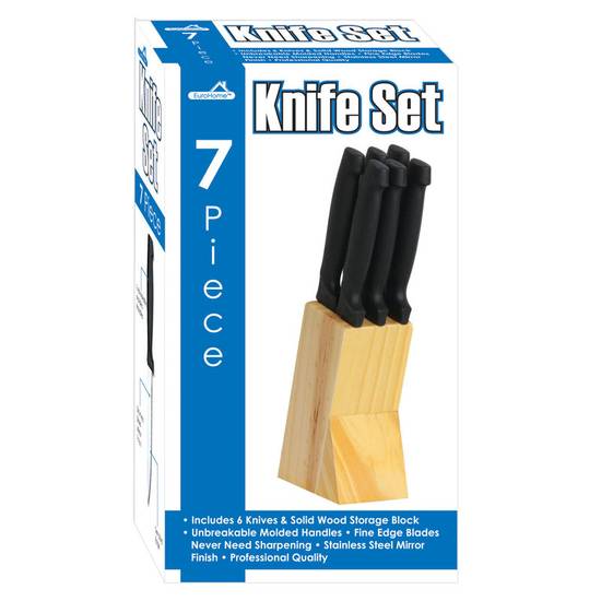 Order Euro-Home Wooden Block Steak Knife Set 7pk food online from Everyday Needs by Gopuff store, Pittsburgh on bringmethat.com