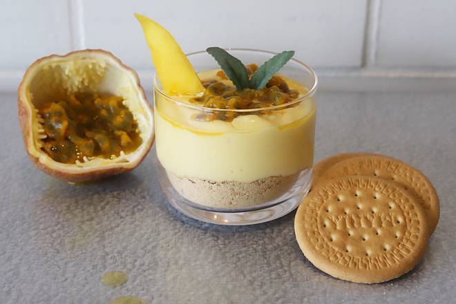 Order Mango-Passion Fruit Mousse food online from Jj Fresh From Scratch store, Orlando on bringmethat.com