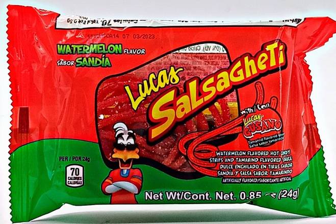 Order Lucas Salsagheti Watermelon -Small  food online from Abc Discount Store store, San Diego on bringmethat.com