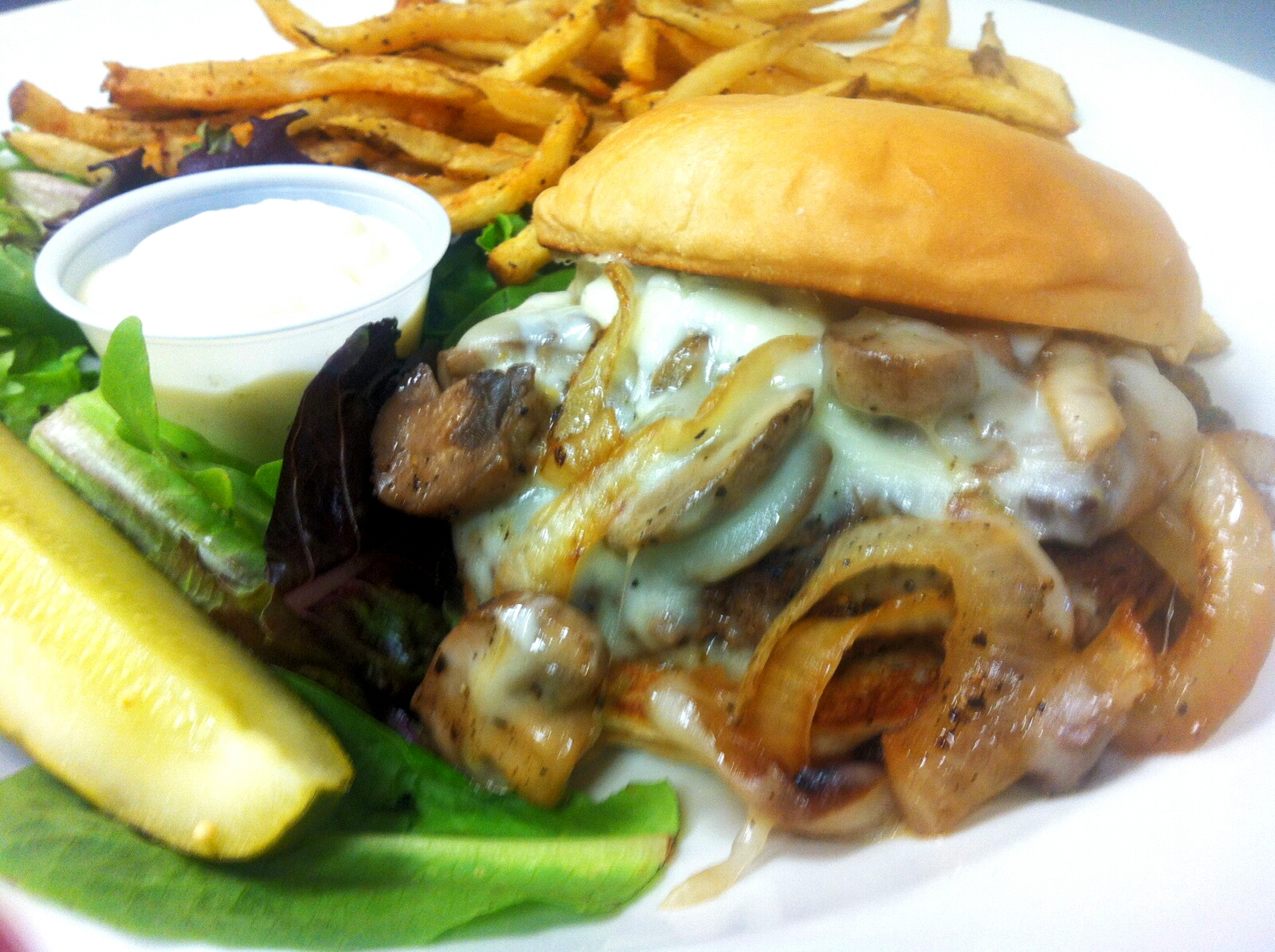 Order Shroom and Onion Burger food online from Sax Deli & Grill store, Hendersonville on bringmethat.com