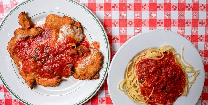 Order Chicken Parmigiana with Spaghetti food online from Pines of Rome store, Bethesda on bringmethat.com