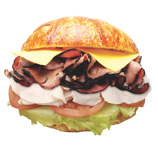 Order 55. Turkey, Roast Beef & Cheese Croissant Sandwich food online from Lee Sandwiches store, Gardena on bringmethat.com