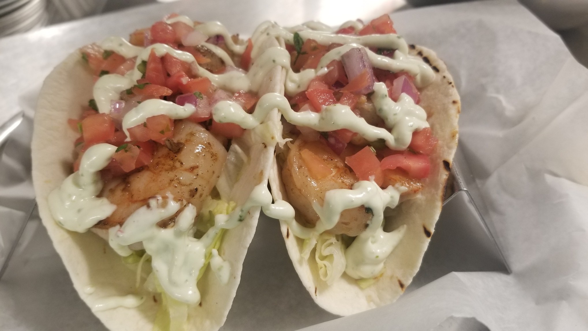 Order Chili Lime Shrimp Tacos  food online from Cj Finz Raw Bar & Grille store, Manassas on bringmethat.com