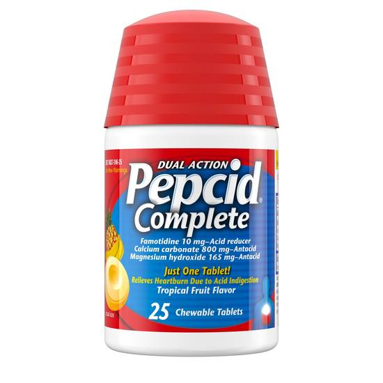 Order Pepcid Complete Dual Action Chewable Tablets Tropical Fruit (25 ct) food online from Rite Aid store, Oxford on bringmethat.com