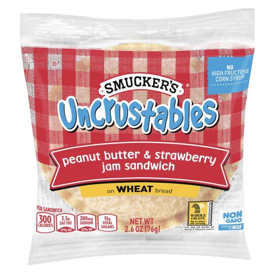 Order Smucker's Frozen Uncrustables PB & Strawberry on Wheat 1ct 2.6oz food online from Everyday Needs by Gopuff store, Clovis on bringmethat.com