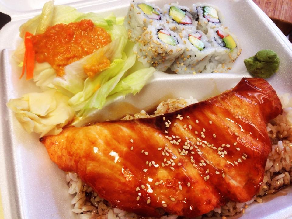 Order Salmon Teriyaki Bento Box Combination food online from RAWR Sushi store, Springfield on bringmethat.com