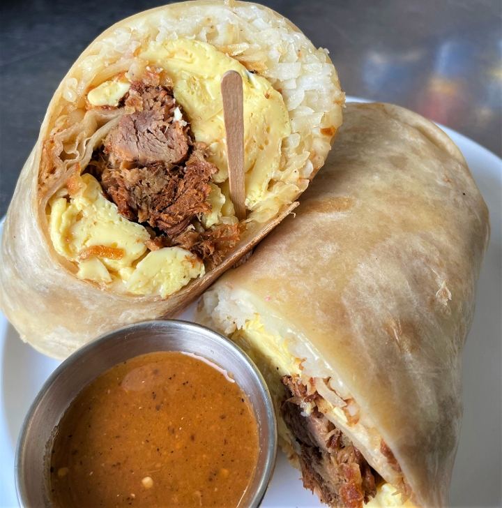 Order Pulled Pork Burrito food online from Monkey Business store, Fullerton on bringmethat.com