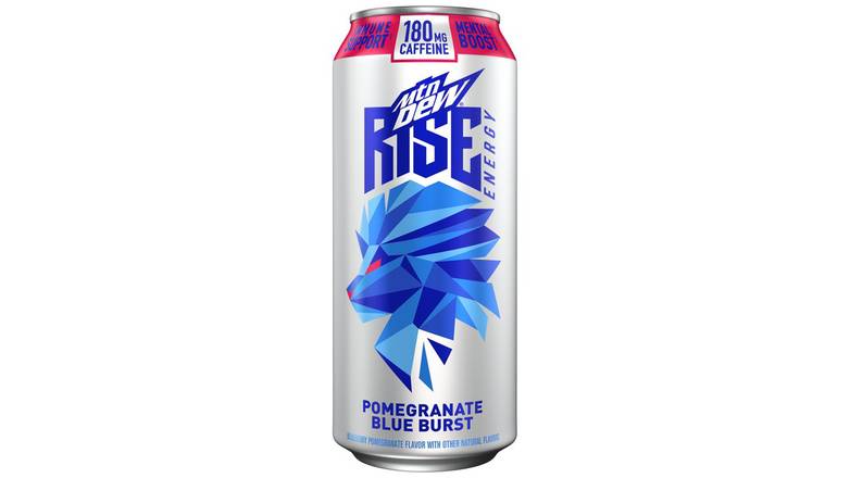 Order Mountain Dew Rise Energy Drink Pomegranate Blue Burst Blueberry Pomegranate Flavor food online from Trumbull Mobil store, Trumbull on bringmethat.com