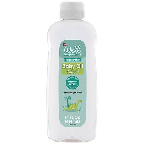 Order Well Beginnings Baby Oil with Aloe - 14.0 fl oz food online from Walgreens store, Oswego on bringmethat.com