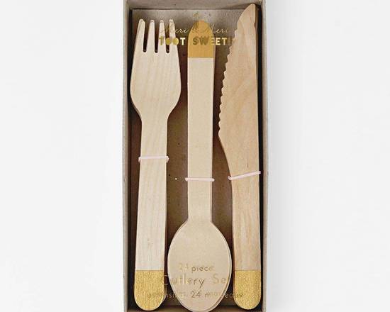 Order Gold Wooden Cutlery Set food online from Nick Manhattan Beach store, Manhattan Beach on bringmethat.com