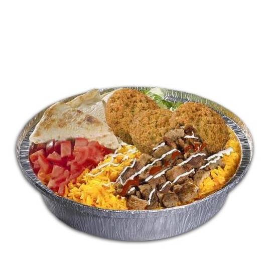 Order Loaded Fries with Beef/Falafel Platter food online from The Halal Guys store, Amherst on bringmethat.com