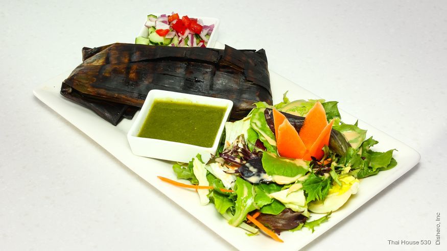 Order Salmon Wrapped in Banana Leaves food online from Thai House Express store, San Francisco on bringmethat.com