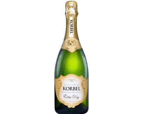 Order Korbel Extra Dry, 750mL champagne (12.0% ABV) food online from Mill Basin Wine & Liquor store, Brooklyn on bringmethat.com