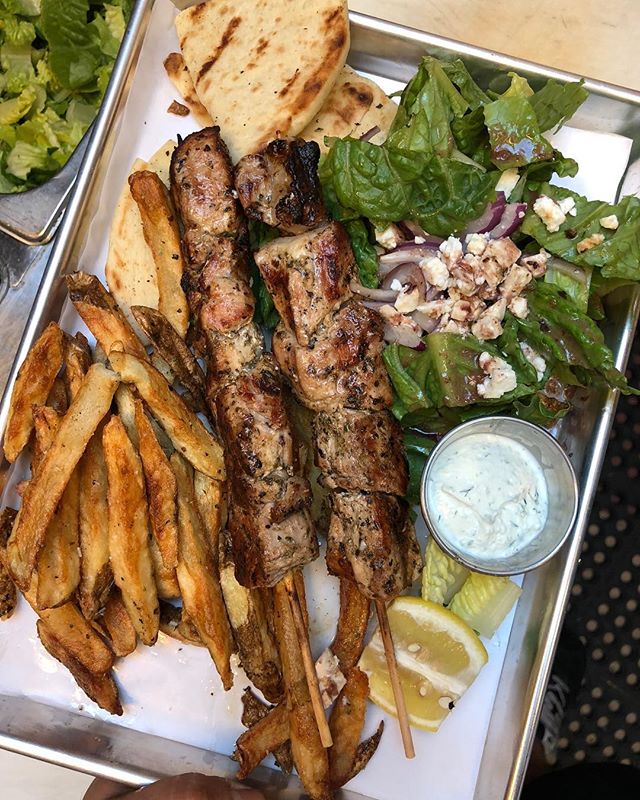 Order Souvlaki Plate food online from Niko's Greek Taverna store, White Plains on bringmethat.com