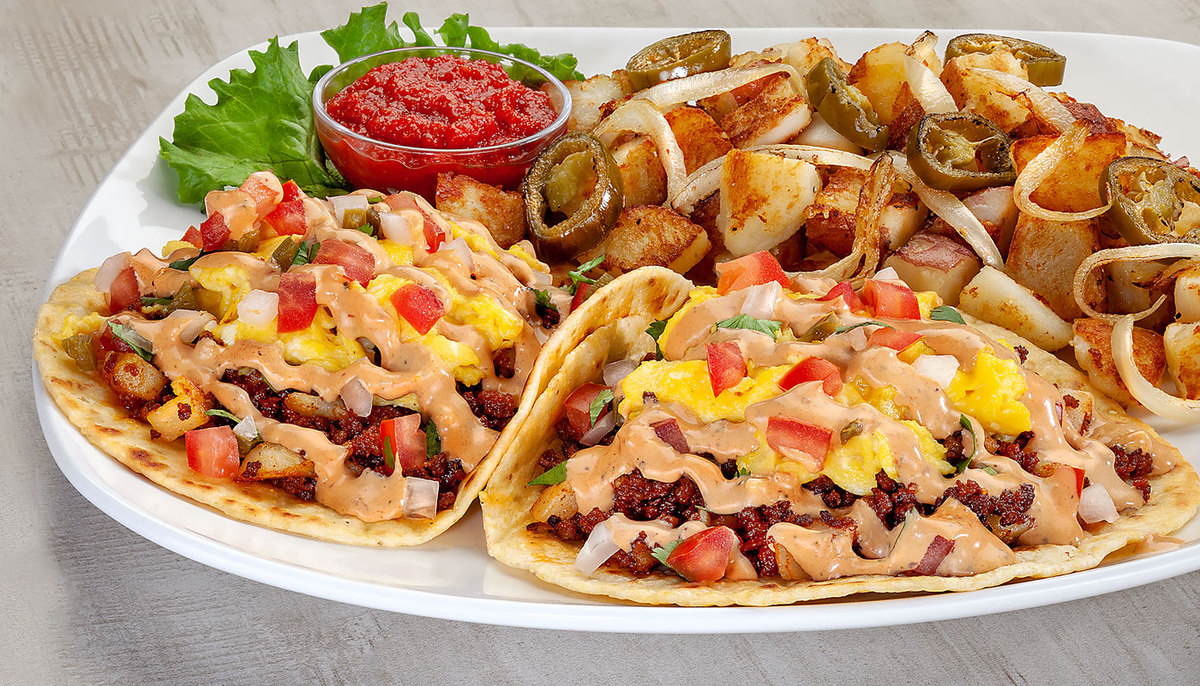 Order Chorizo Tacos food online from Jimmy's Egg store, Omaha on bringmethat.com