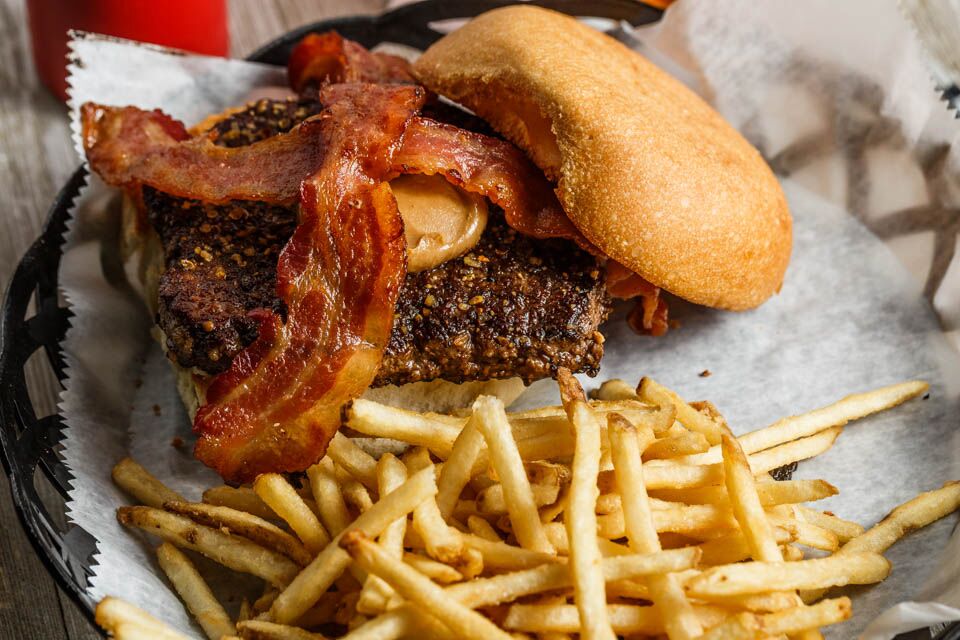 Order Peanut Butter Bacon Burger food online from Big Mike's Sports Bar & Grill store, Denham Springs on bringmethat.com