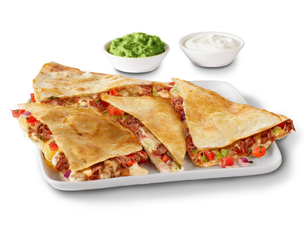 Order NEW QuesaBirria Quesadilla food online from Qdoba Mexican Eats store, Lexington on bringmethat.com