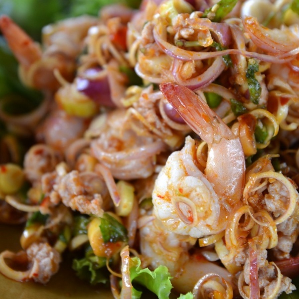 Order Pla Goong Salad food online from Bai Tong Thai Restaurant store, Issaquah on bringmethat.com
