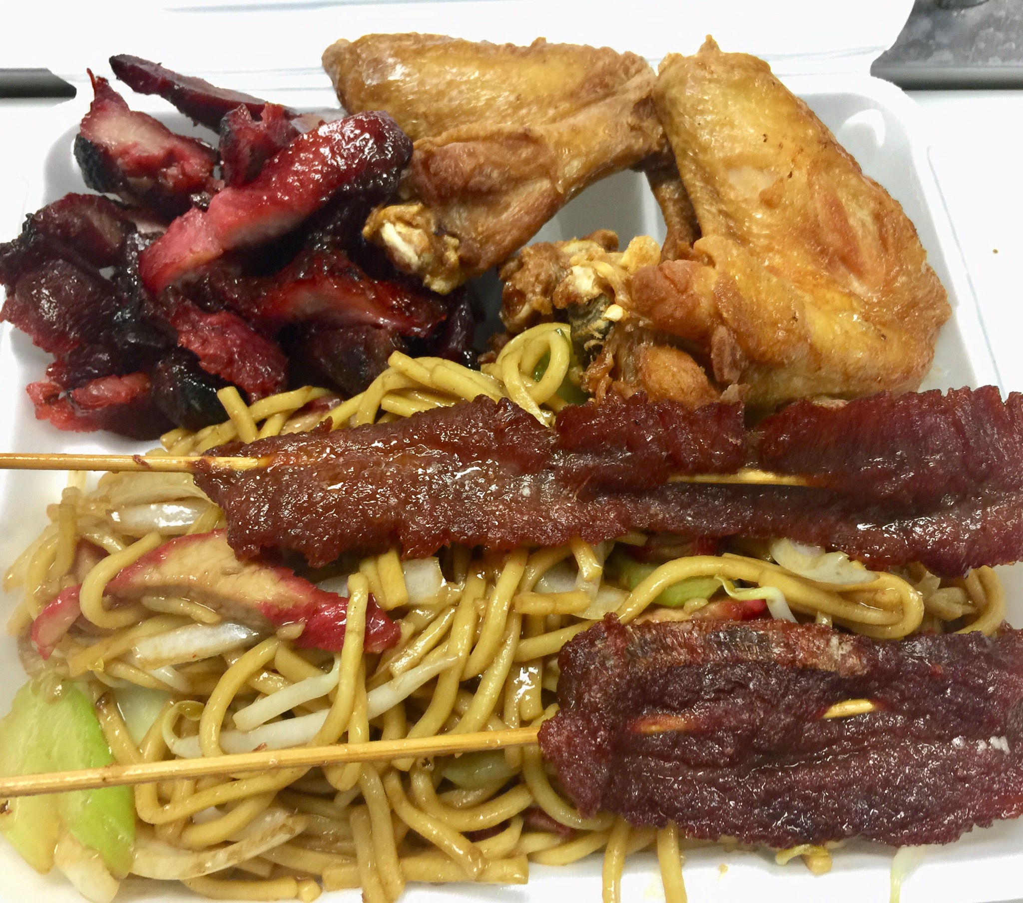 Order D19. Beef Teriyaki, Boneless Ribs and Chicken Wings Lo Mein Combo food online from New Hong Kong Village store, Medford on bringmethat.com