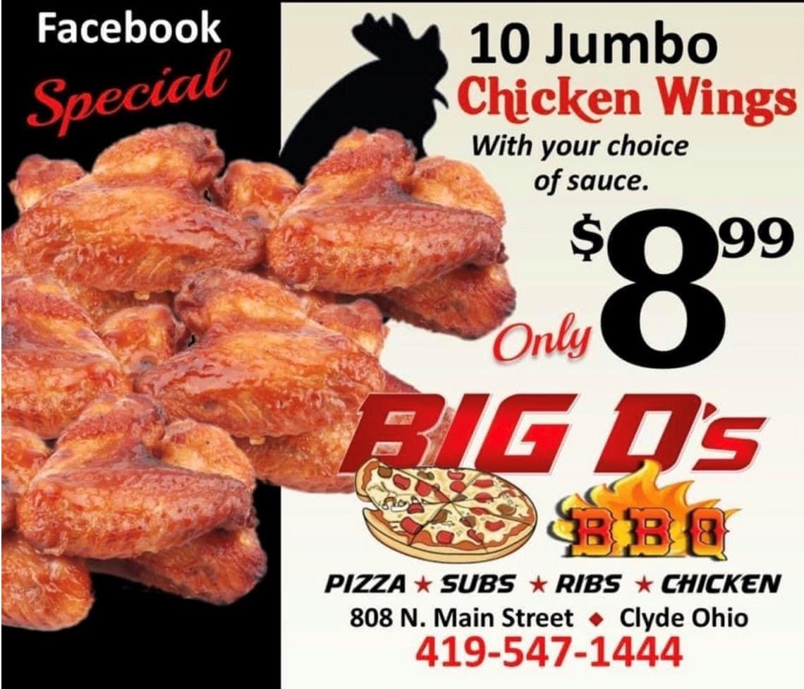 Order Chicken Wings Facebook Special - Special food online from Big D Pizza store, Clyde on bringmethat.com