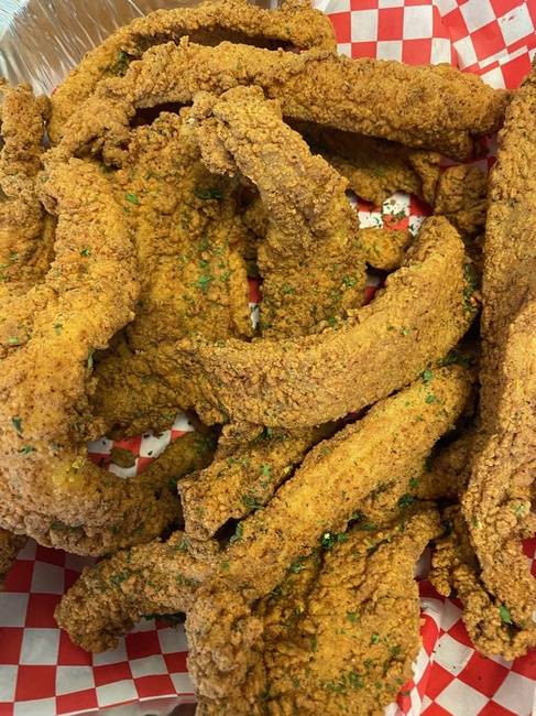 Order 3 Strips of Fried Fish food online from Krab Kingz Seafood store, Little Elm on bringmethat.com