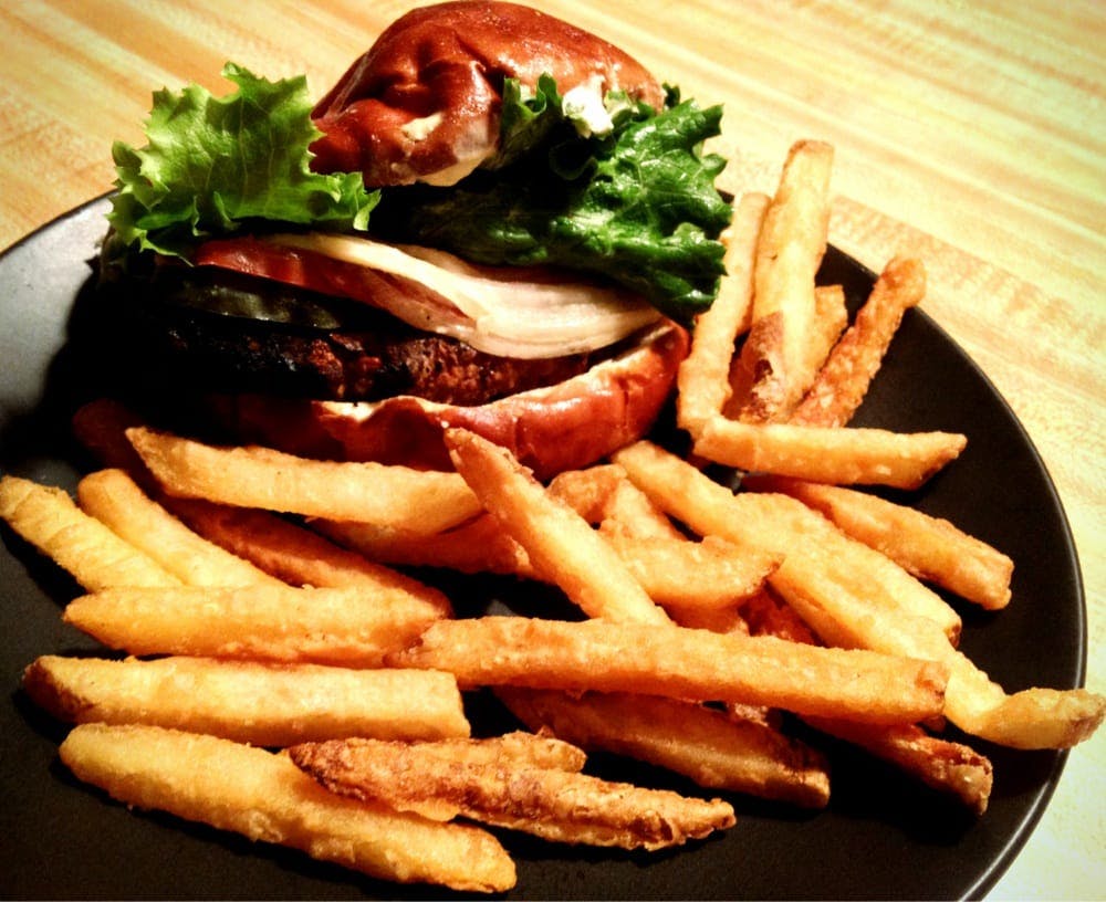 Order Connie's Pub Burger - 1/2 lb. food online from Connies Pizza By The Pier store, Chicago on bringmethat.com