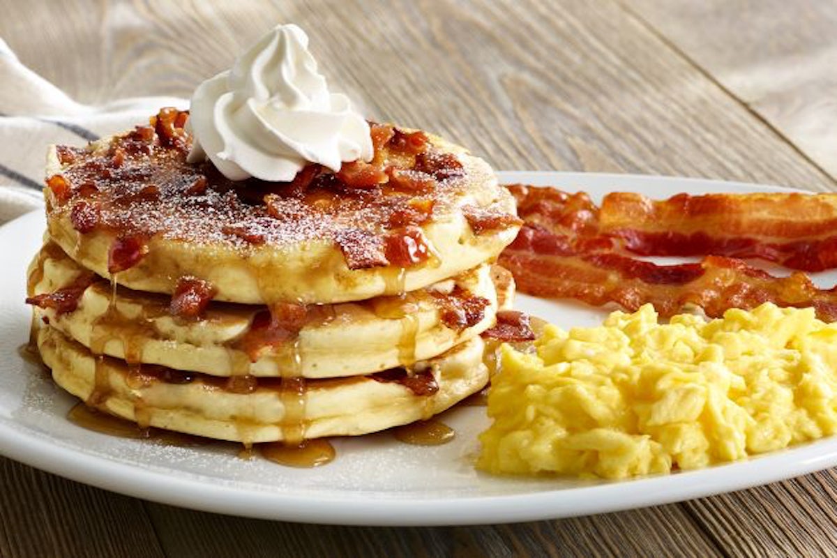 Order Maple Bacon Pancake Platter food online from Bakery By Perkins store, New Brighton on bringmethat.com