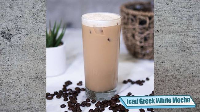 Order Iced Greek Coffee (White Mocha) food online from Penelope's Coffee and Tea store, Foster City on bringmethat.com