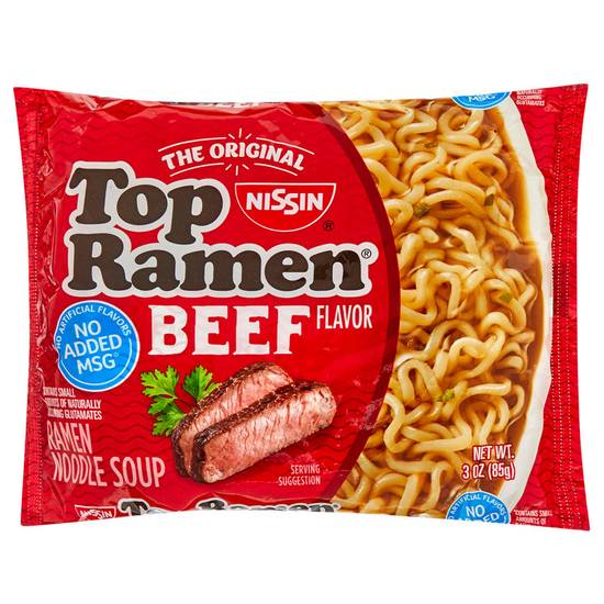 Order Nissin Top Ramen Beef Flavor Ramen Noodle soup 3oz food online from Everyday Needs by Gopuff store, Pittsburgh on bringmethat.com