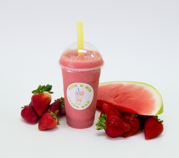 Order S8. Strawberry, Watermelon and Non Fat Yogurt Smoothie food online from Pick & Mix Juice Bar store, Burbank on bringmethat.com