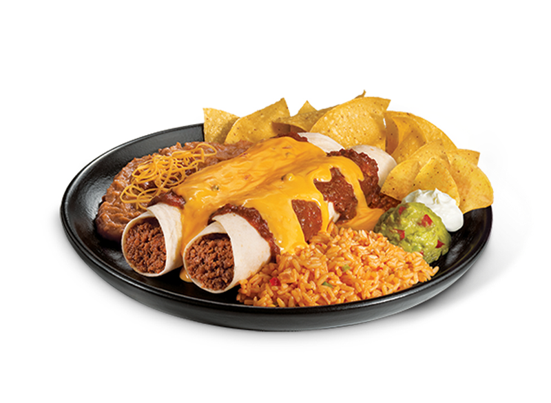 Order Cheesy Beef Chilada Platter food online from Taco Bueno store, Addison on bringmethat.com