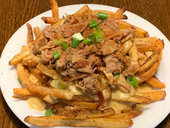 Order Pulled Pork Nacho Cheese Fries food online from Smoking Pig Bbq Company store, San Jose on bringmethat.com