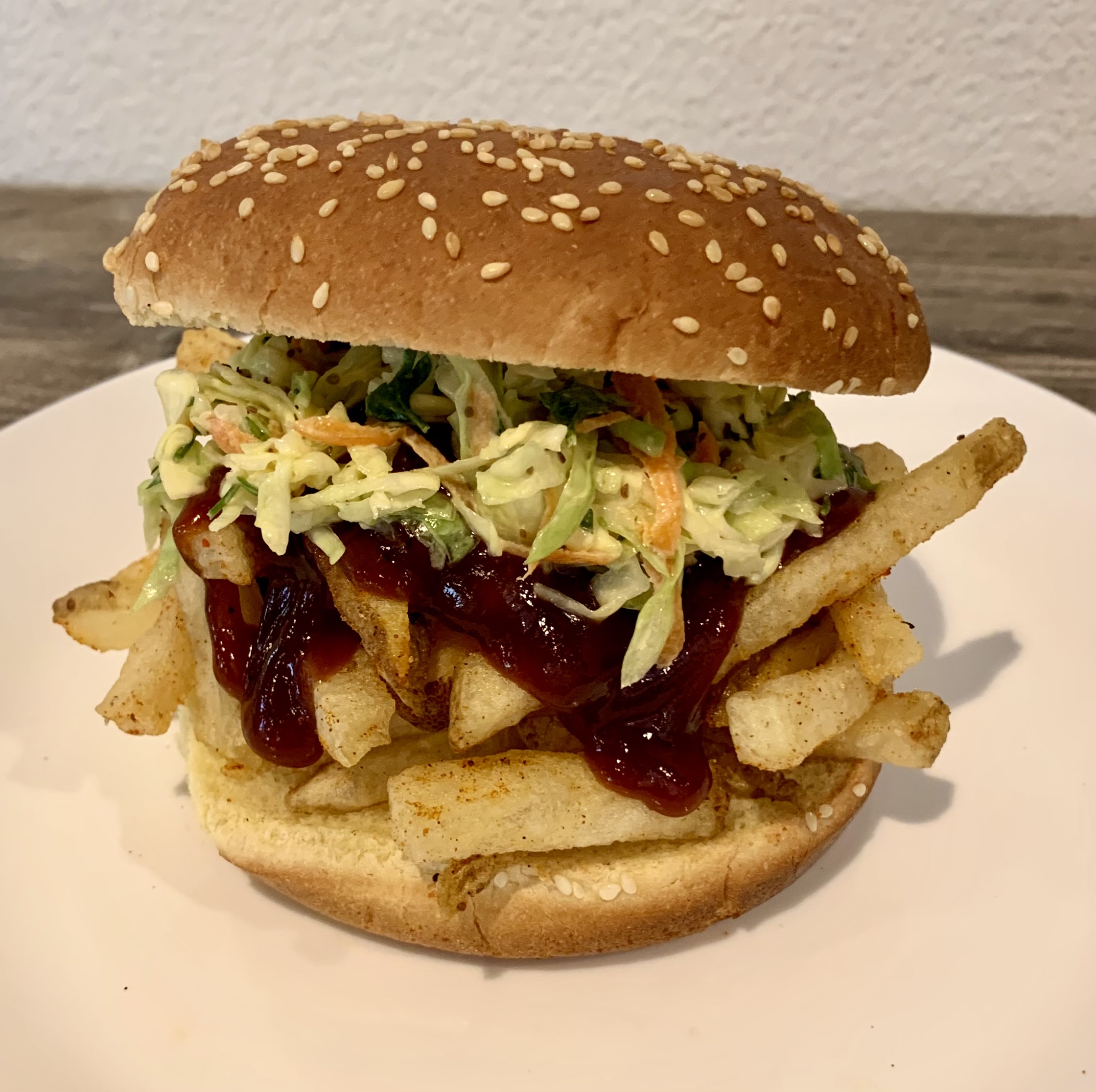 Order BBQ FRIES Sandwich food online from Unique Bite Eatery store, Indio on bringmethat.com