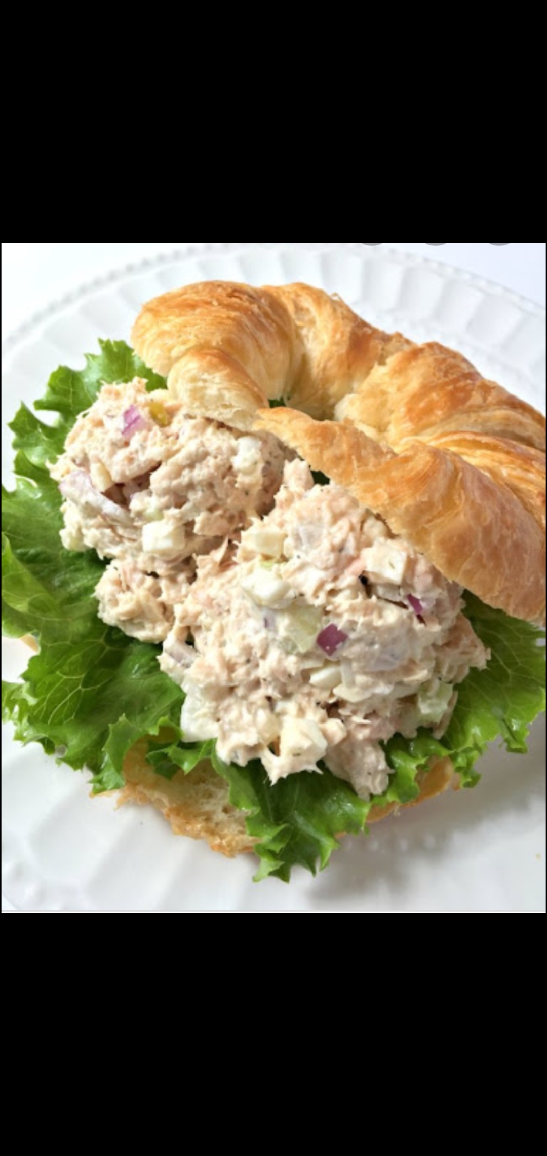 Order  Classic Tuna Salad Romaine Lettuce Tomatoes & Cheese Gourmet Croissant Sandwich  food online from American Gourmet Foods Deli store, New York on bringmethat.com