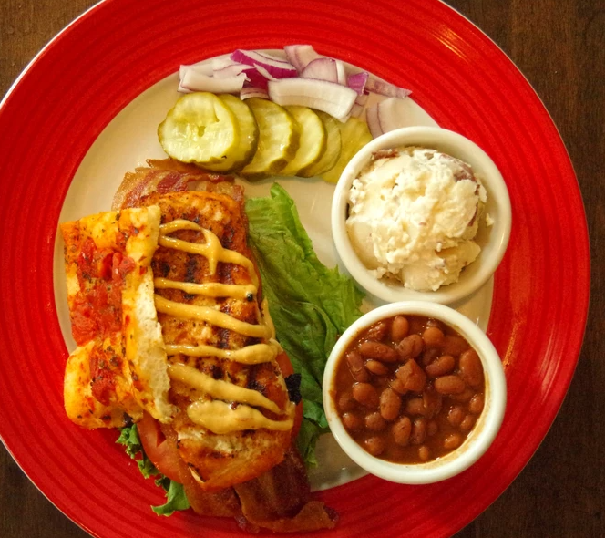 Order Grilled Salmon BLT Sandwich food online from Silver Spur Texas Smokehouse BBQ store, Elm Grove on bringmethat.com