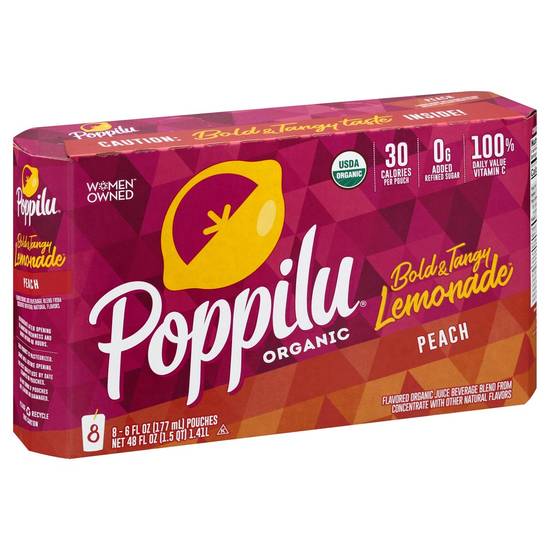 Order Poppilu · Organic Bold & Tangy Peach Lemonade Juice Beverage (8 x 6 fl oz) food online from Jewel-Osco store, Arlington Heights on bringmethat.com