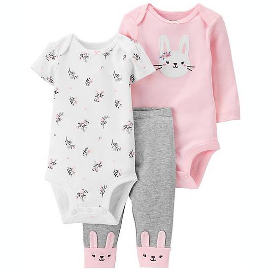 Order carter's® Preemie 3-Piece Bunny Bodysuits and Pant Outfit Set in Pink/Grey food online from Bed Bath & Beyond store, Lancaster on bringmethat.com