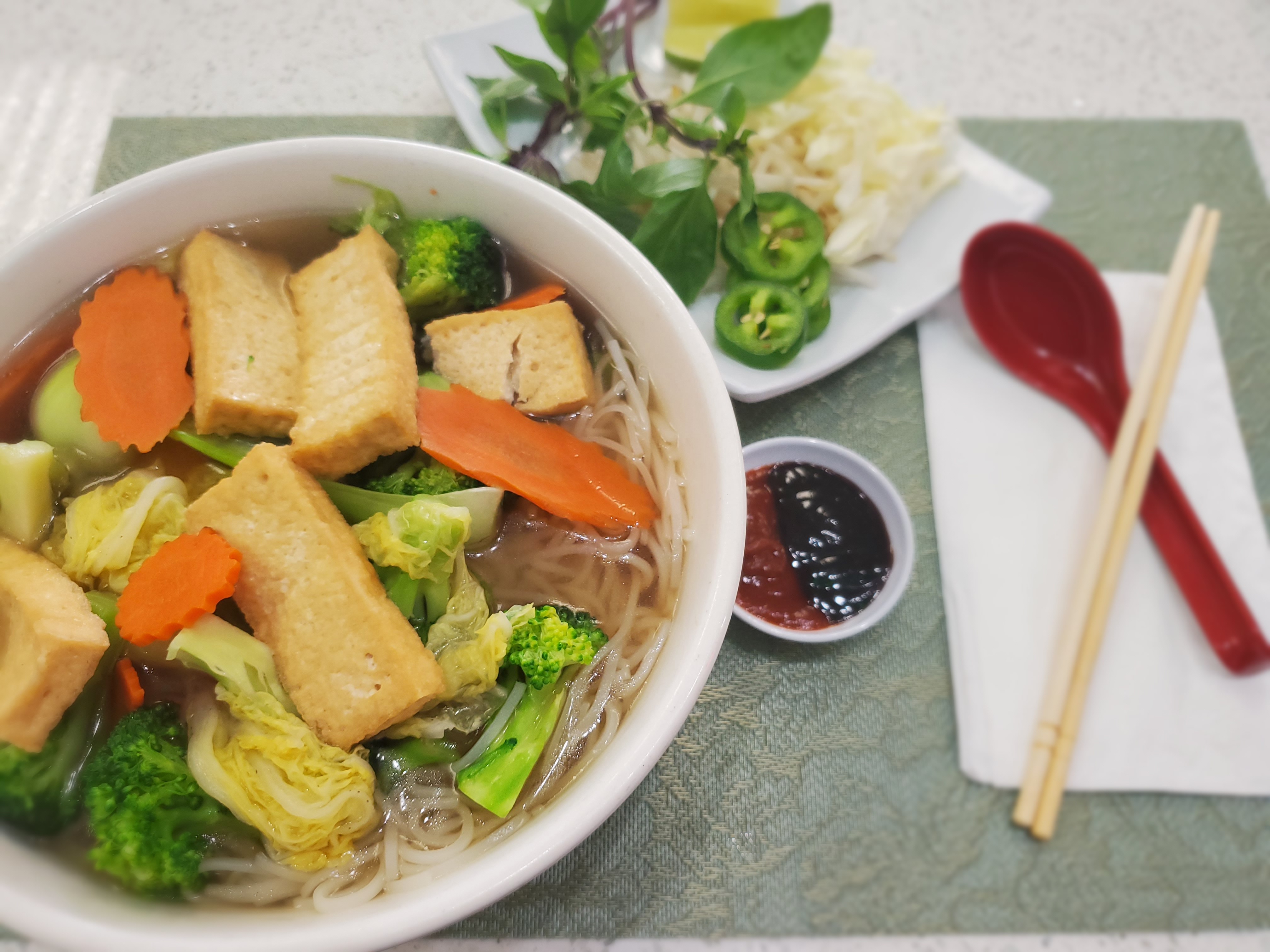 Order 46. Vegetable Pho Noodle Soup food online from Pho Saigon Le store, Victorville on bringmethat.com