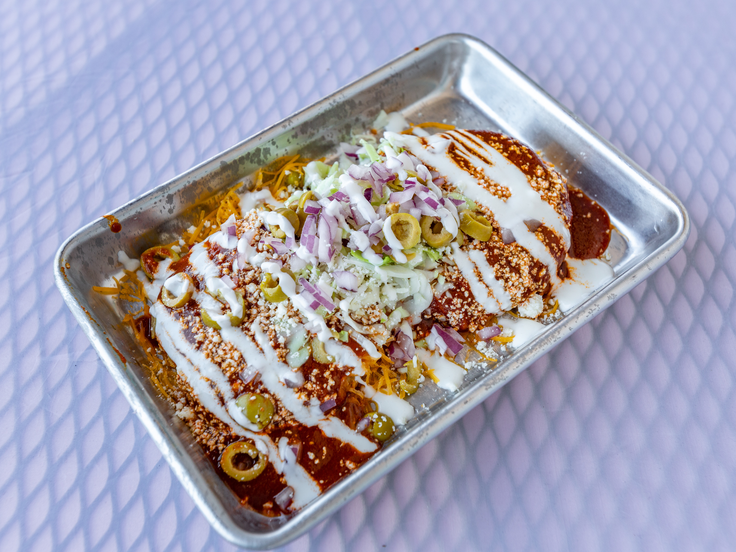 Order Flat Enchiladas food online from Rollies Mexican Patio store, Tucson on bringmethat.com