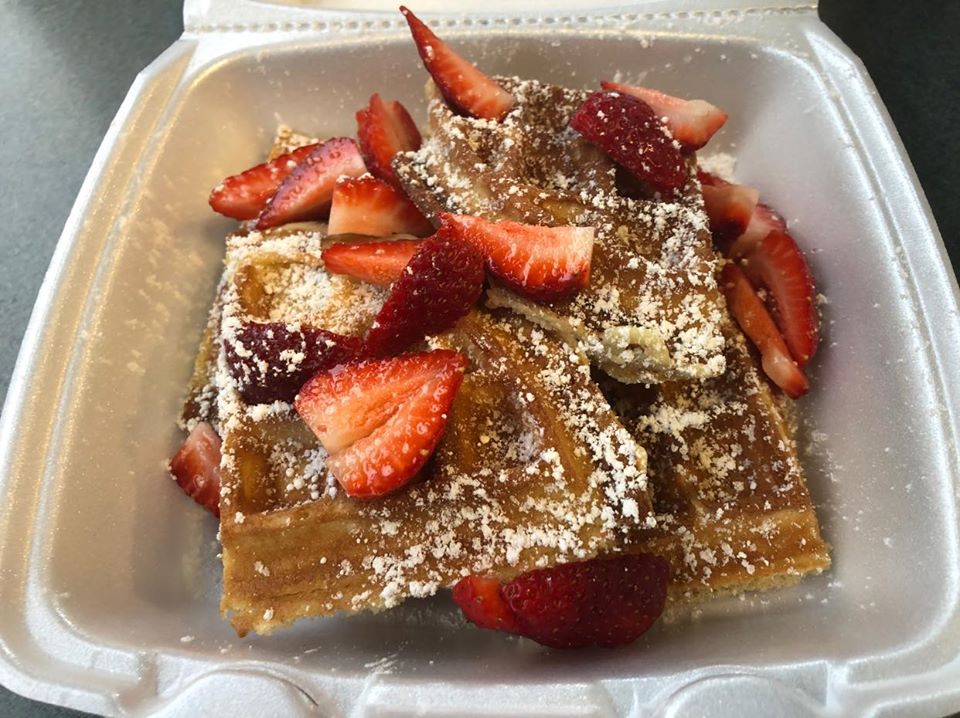Order Waffles with Strawberries food online from American Essence Cafe store, Houston on bringmethat.com