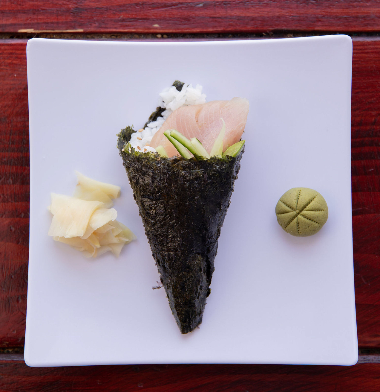 Order Yellowtail Hand Roll food online from Meshuga 4 Sushi - N. La Brea Ave. store, Los Angeles on bringmethat.com