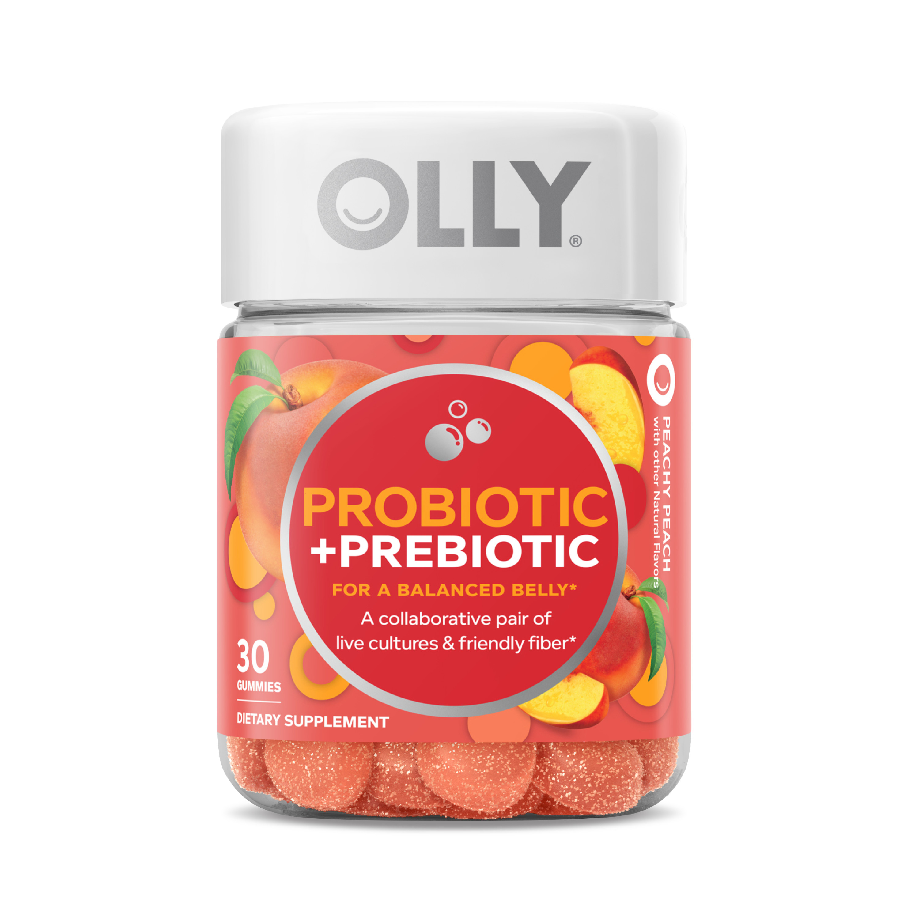 Order OLLY Probiotic + Prebiotic Gummies, Peachy Peach - 30 ct food online from Rite Aid store, MILLER PLACE on bringmethat.com